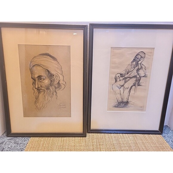 Set Of 2 VINTAGE JACOB EISENBERG SIGNED Pencil Etching Jerusalem FRAMED PIECES - Picture 1 of 16